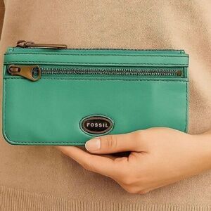 Fossil Clutch Wallet Bag Card Holder Green Leather Coin Purse WOMEN'S WOMAN'S